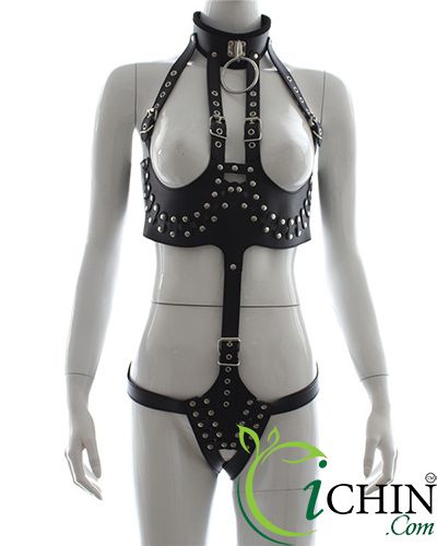 Đồ chơi bạo dâm set đồ bikini BDSM hở ngực âm đạo xích cổ